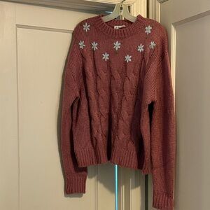 Elegant Floral Knit Sweater in Mauve